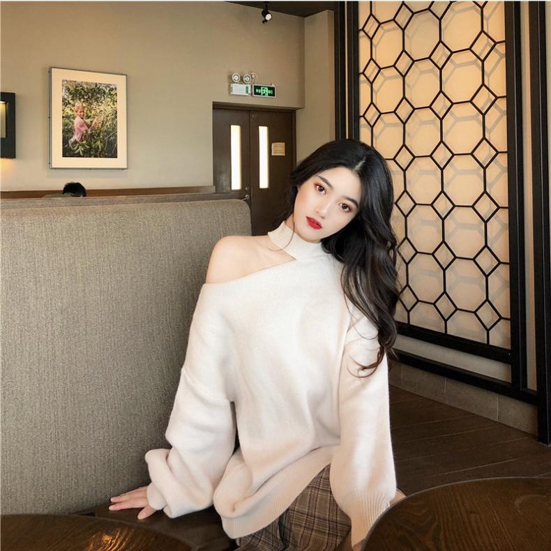 Áo khoét vai nữ xinh, áo lệch vai nữ đẹp tay dài form rộng kiểu xẻ vai style Hàn Quốc cá tính siêu xinh AO008
