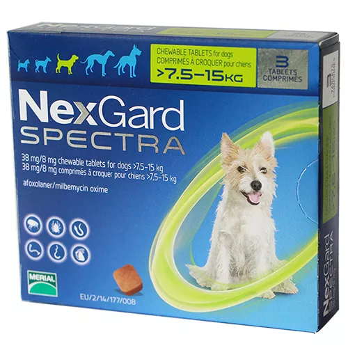 NEXGARD SPECTRA size M cho chó từ 7.6-15 kg (2g/viên x 3 viên/hộp)