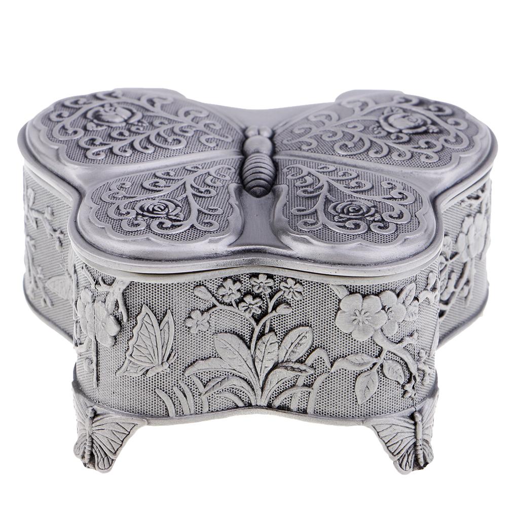 Embossed Antique Wing Up Music Boxes Butterfly Shaped Alloy Music Box Crafts