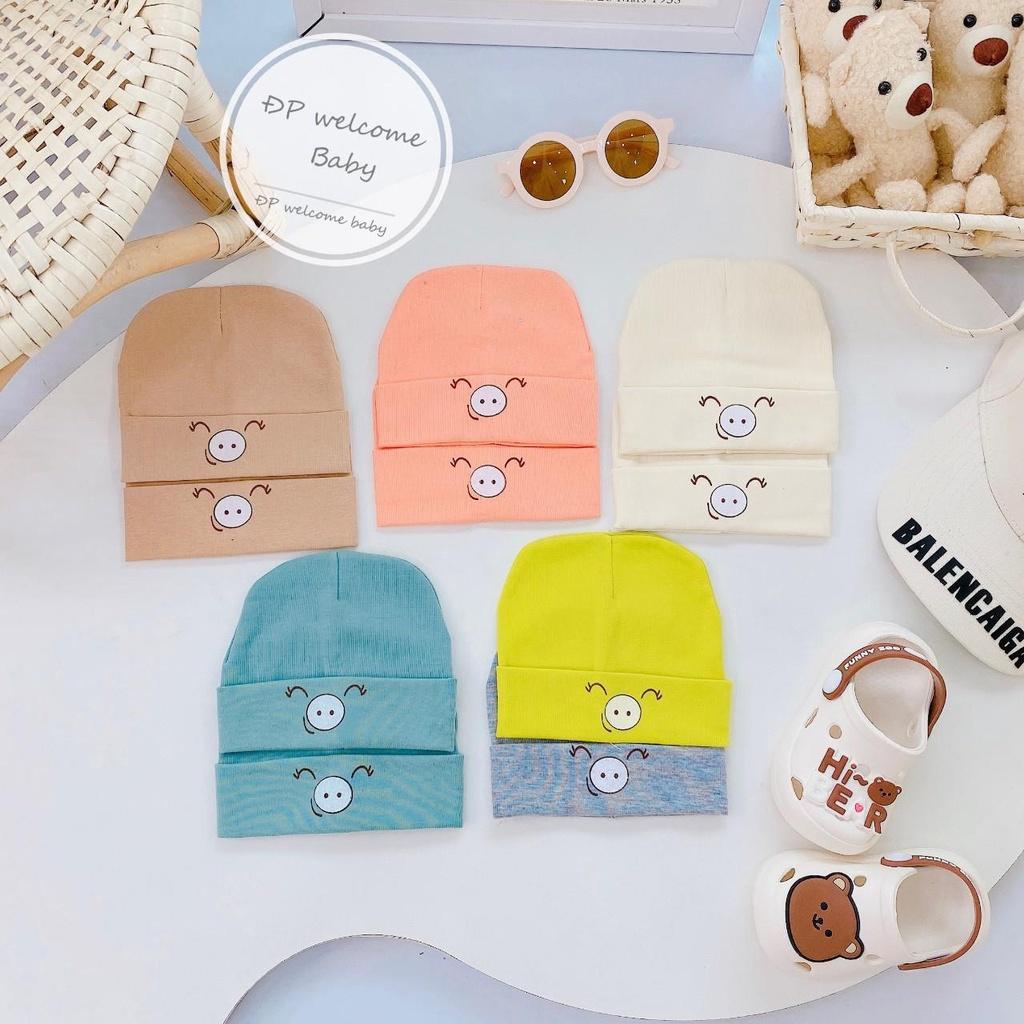 Mũ sơ sinh in hình chú lợn đáng yêu chất borip cho bé trai, bé gái