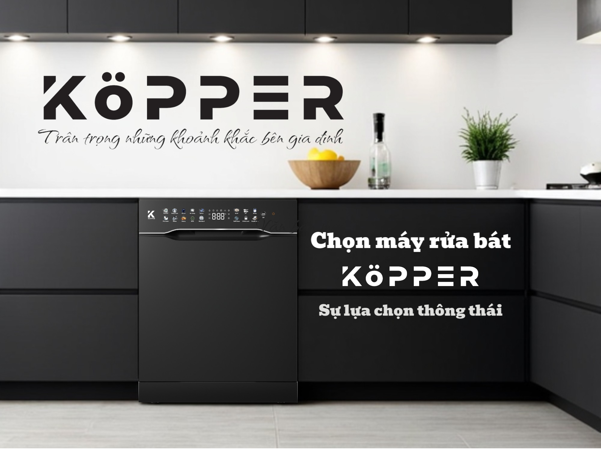 Máy rửa bát 16 bộ Kopper KP16SERIE8 - Công nghệ sấy PTC + UV Hàng Chính Hãng