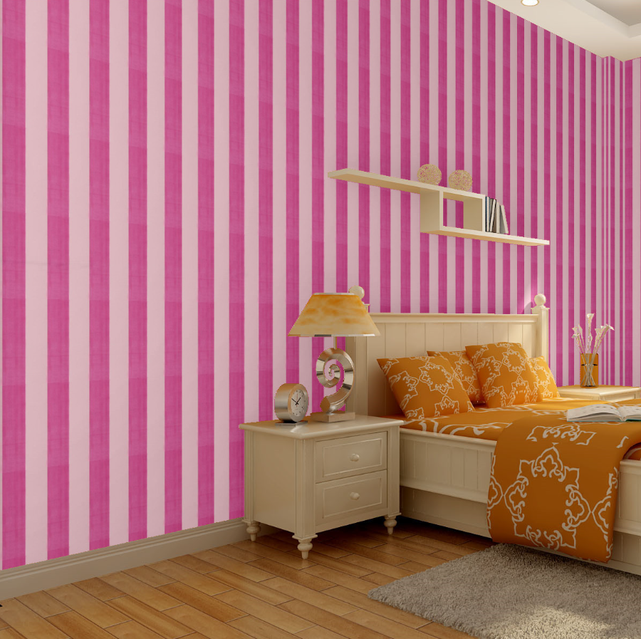 Decal giấy dán tường sọc trắng hồng đậm khổ 45cm có keo sẵn