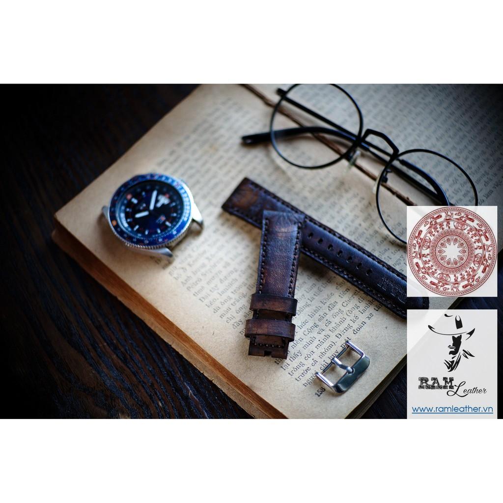 DÂY ĐỒNG HỒ TRỐNG ĐÔNG DA BÒ VEGTAN Ý NHUỘM THỦ CÔNG MÀU SOCOLA