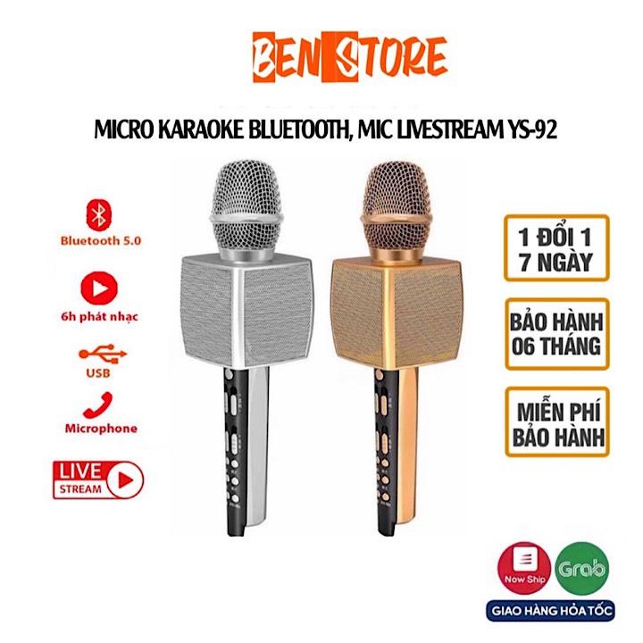 Micro karaoke bluetooth không dây, Mic karaoke YS92 có loa bass chuẩn, Bảo hành 6 tháng