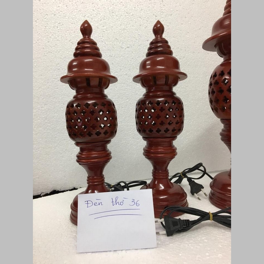 Đèn thờ quả dứa bằng gỗ xà cừ phun màu hương cao 36 cm, hàng loại 1, giá tại xưởng, bảo hành dài hạn