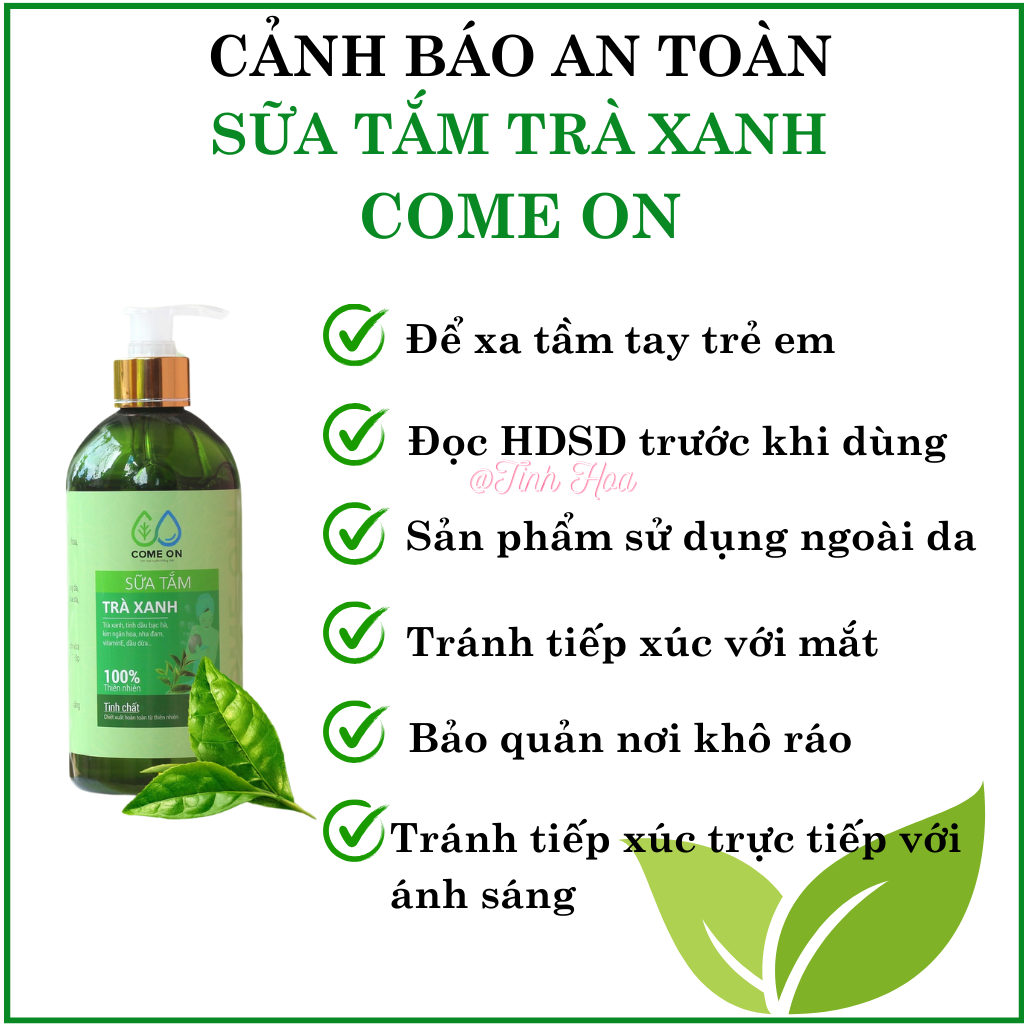 Sữa tắm trà xanh Come on chai 500ml, sữa tắm trắng da toàn thân, sữa tắm trị mụn lưng, cấp ẩm cho da