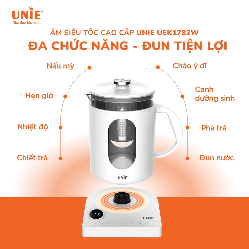 Ấm Siêu Tốc Đa Năng Cao Cấp Unie UEK1782W Sang Trọng Tiêu Chuẩn Đức - 6 Chức Năng Nấu Pha Dung Tích 1.7 Lít Công Suất 1000 W  - Hàng Chính Hãng