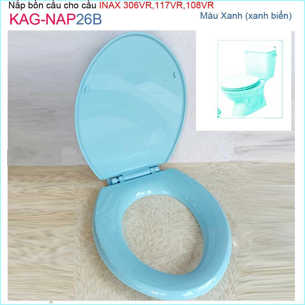 Nắp đậy bồn cầu KAG-NAP26B Inax cho C117-C306-C108, nắp bồn cầu 2 khối nhựa dày xanh biển bóng đẹp