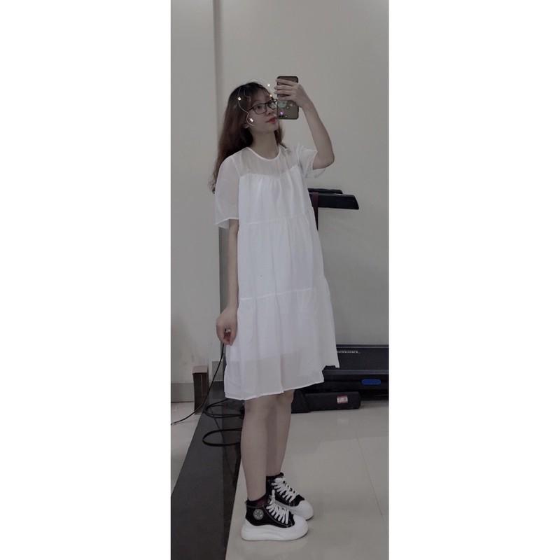 Váy babydoll voan 3 tầng, 2 lớp, màu đen/trắng siêu xinh