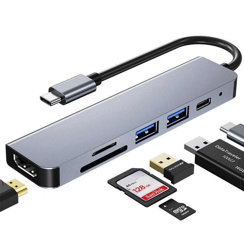 Đầu chia Hub Usb cổng cắm Type C 6 trong 1 với đầu đọc 4k 30hz HDMI tiện dụng chất lượng cao