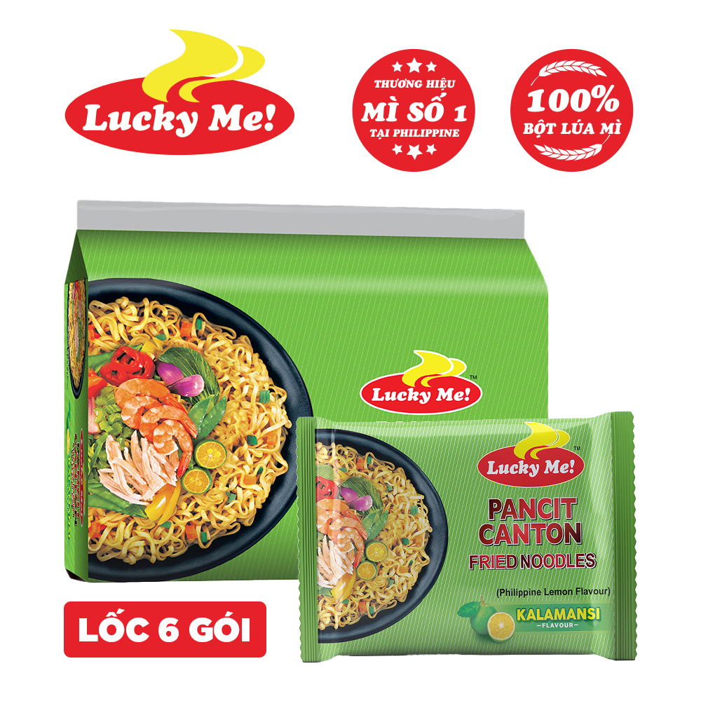 Lốc 6 gói mì xào Pancit Canton Kalamansi Lucky Me 60g