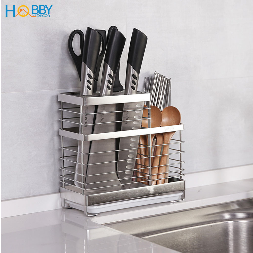 Kệ đựng đũa muỗng dao kéo 2 ngăn đa năng Hobby Home Decor KDM Inox 304 không rỉ sét