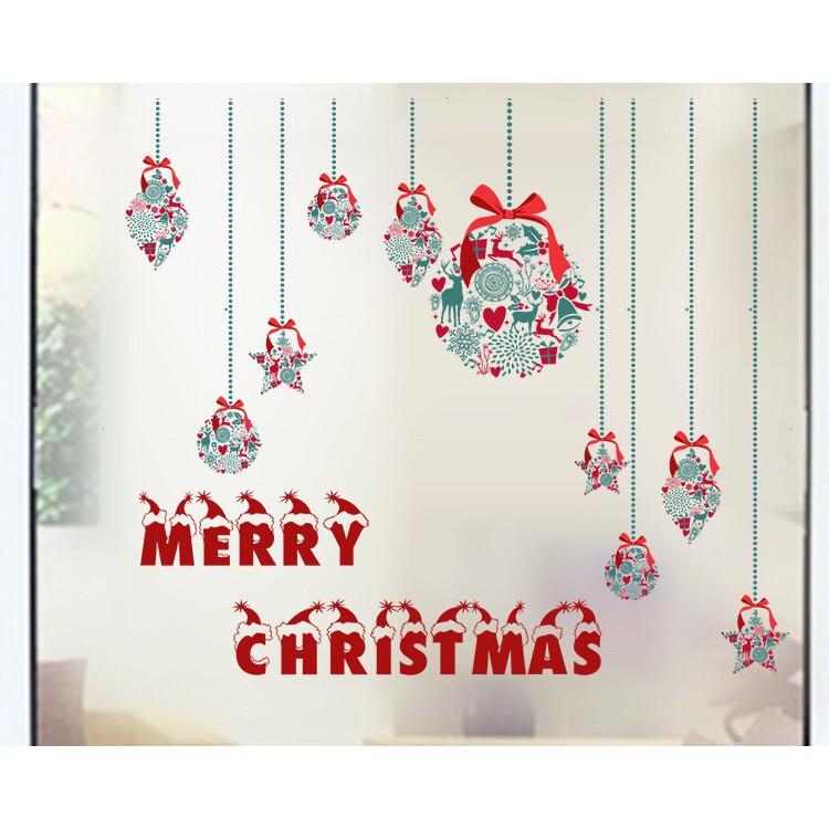 Decal dán kính cao cấp - rèm dây Hoa trang trí Merry Christmas