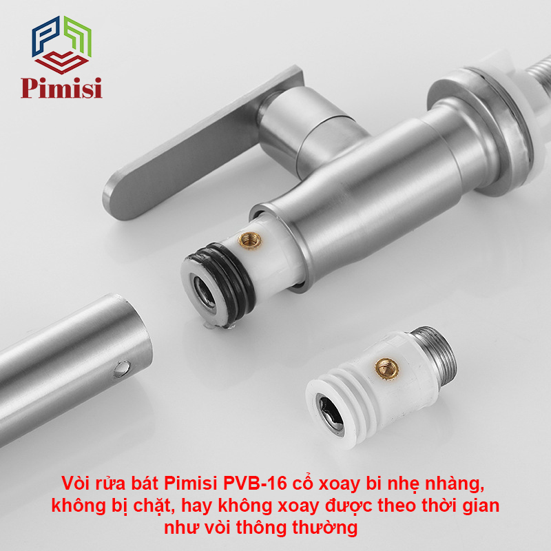 Vòi rửa bát inox 304 Pimisi gắn chậu rửa bát 1 đường nước lạnh đơn cho mọi loại chậu rửa chén phổ biến trong nhà bếp | Hàng chính hãng