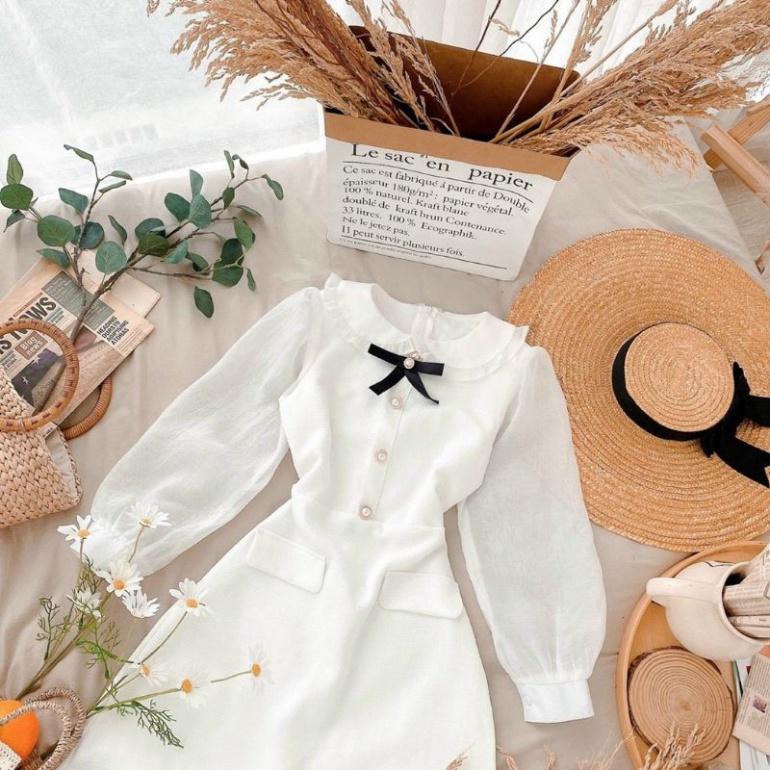 Váy tay bồng tag nơ cổ tay xốp dài ivy.fashion đi biển dự tiệc dạo phố bigsize gợi cảm sexy