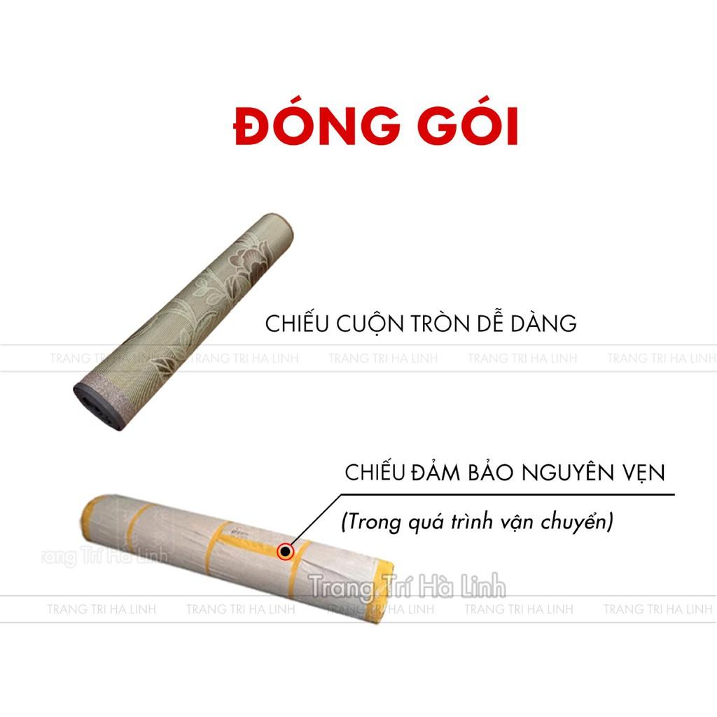 Chiếu trúc tăm vân gỗ in hoa lót lụa cao cấp