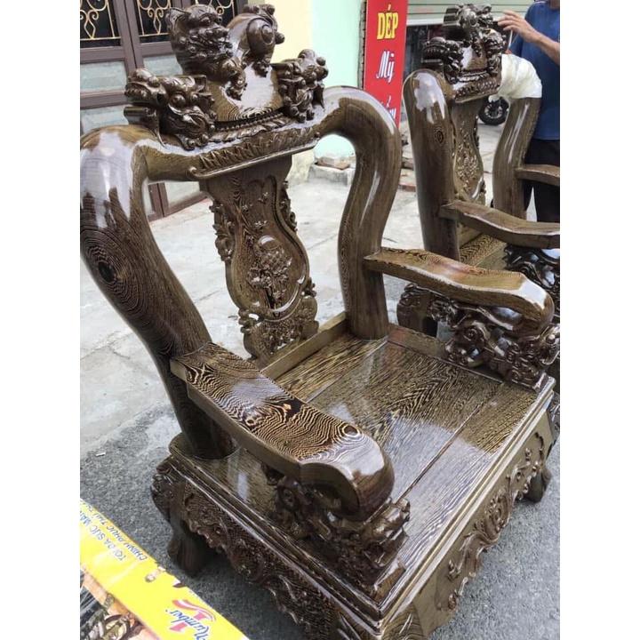 Bộ Bàn Ghế Tam Sư Nghê Ba Đầu Gỗ Mun Đuôi Công