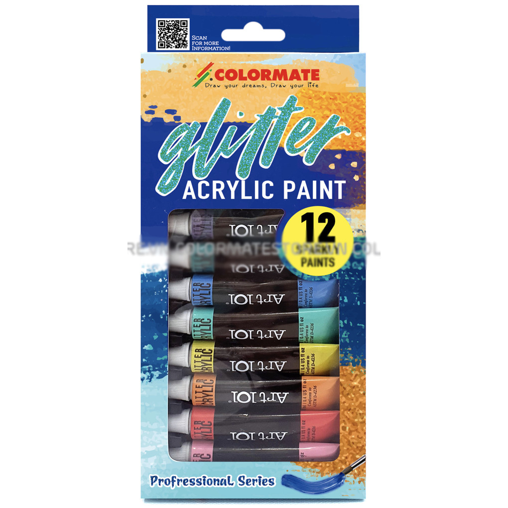 Hộp Giấy 12 Tuýp Glitter Acrylic Paint Colormate
