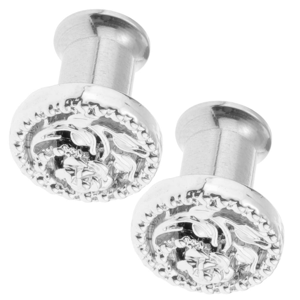 2 Pcs Fancy Silver Flower Ear Plug Tunnel Stainless Steel Ear Jewelry