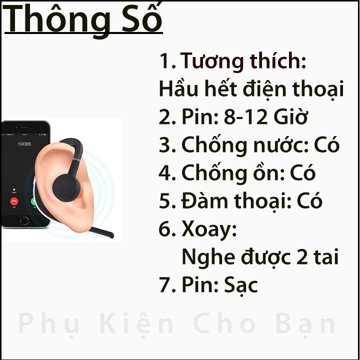 Tai Nghe Bluetooth có mic đàm thoại PKCB133 Xoay 360 độ - Hàng Chính Hãng