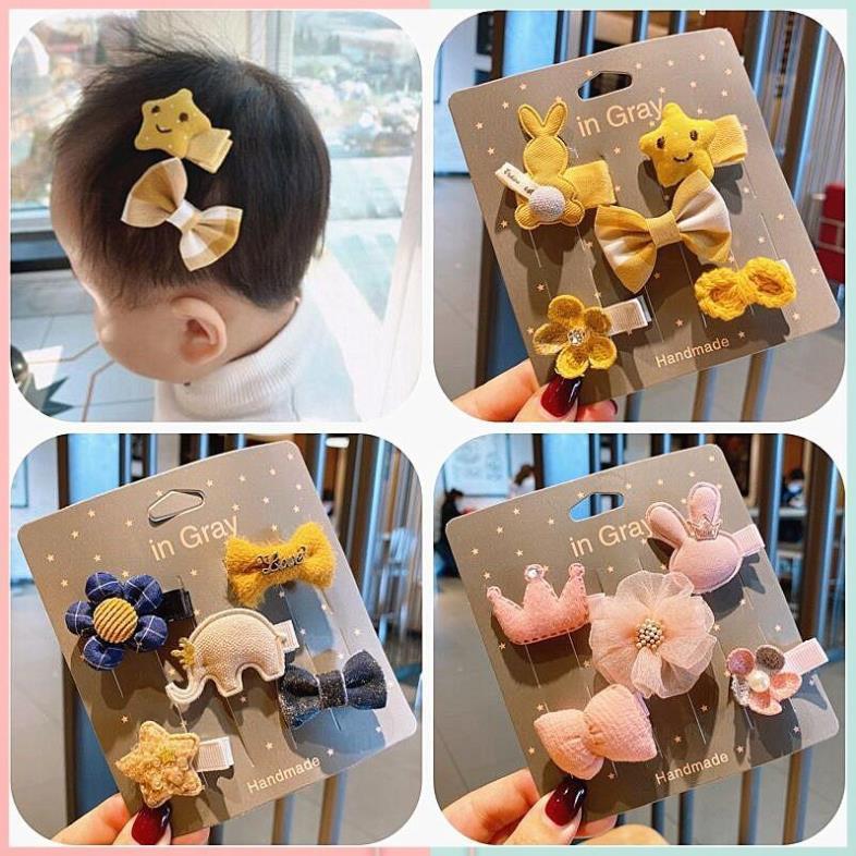 Set 5 Kẹp Tóc Cho Bé Gái dễ thương, kẹp vải thêu chắc chắn phong cách Hàn Quốc