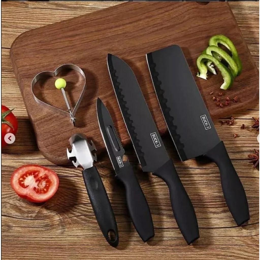 Bộ Dao 5 Món JAPAN ASAKH Bằng Thép Không Gỉ Đen Nhám Cao Cấp