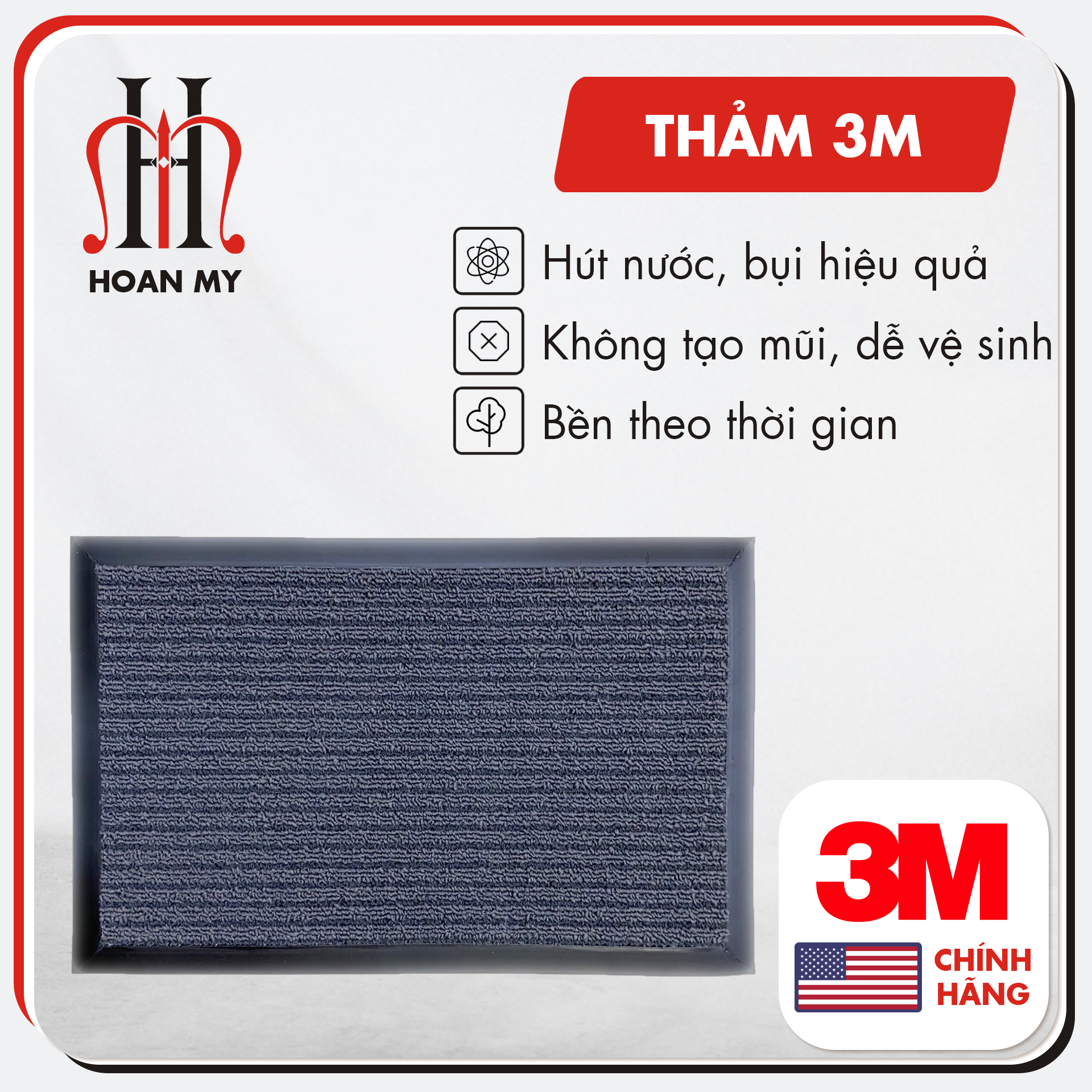 Thảm trải cửa  3100 màu xám trải sảnh, trải lối đi 1m2 x 2m2 cao cấp giữ bụi, nước, chống trơn trượt - Nhập Khẩu trực tiếp 3M - Xuất xứ Mỹ (không có nẹp viền)