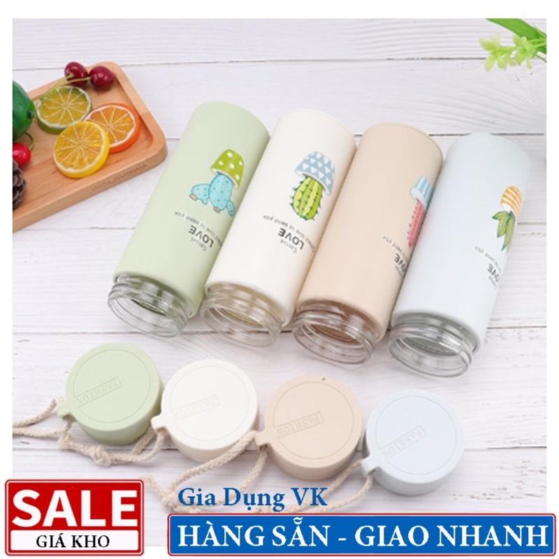 Bình Đựng Nước Lõi Thủy Tinh Họa Tiết Xương Rồng Dễ Thương Dung Tích 400ml