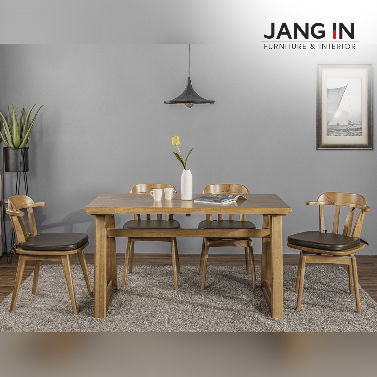Bộ bàn ăn Florin 4 chỗ ghế xoay + 4 nệm ghế 1504000001-01