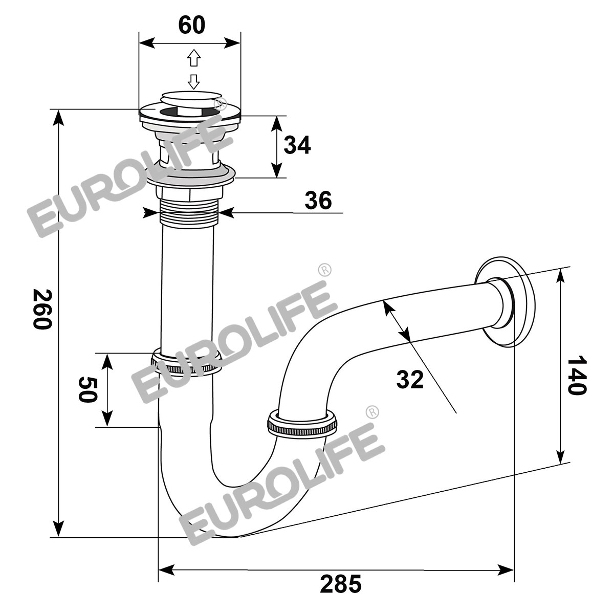 Bộ xả nhấn Lavabo Eurolife EL-XN01 (Trắng bạc)