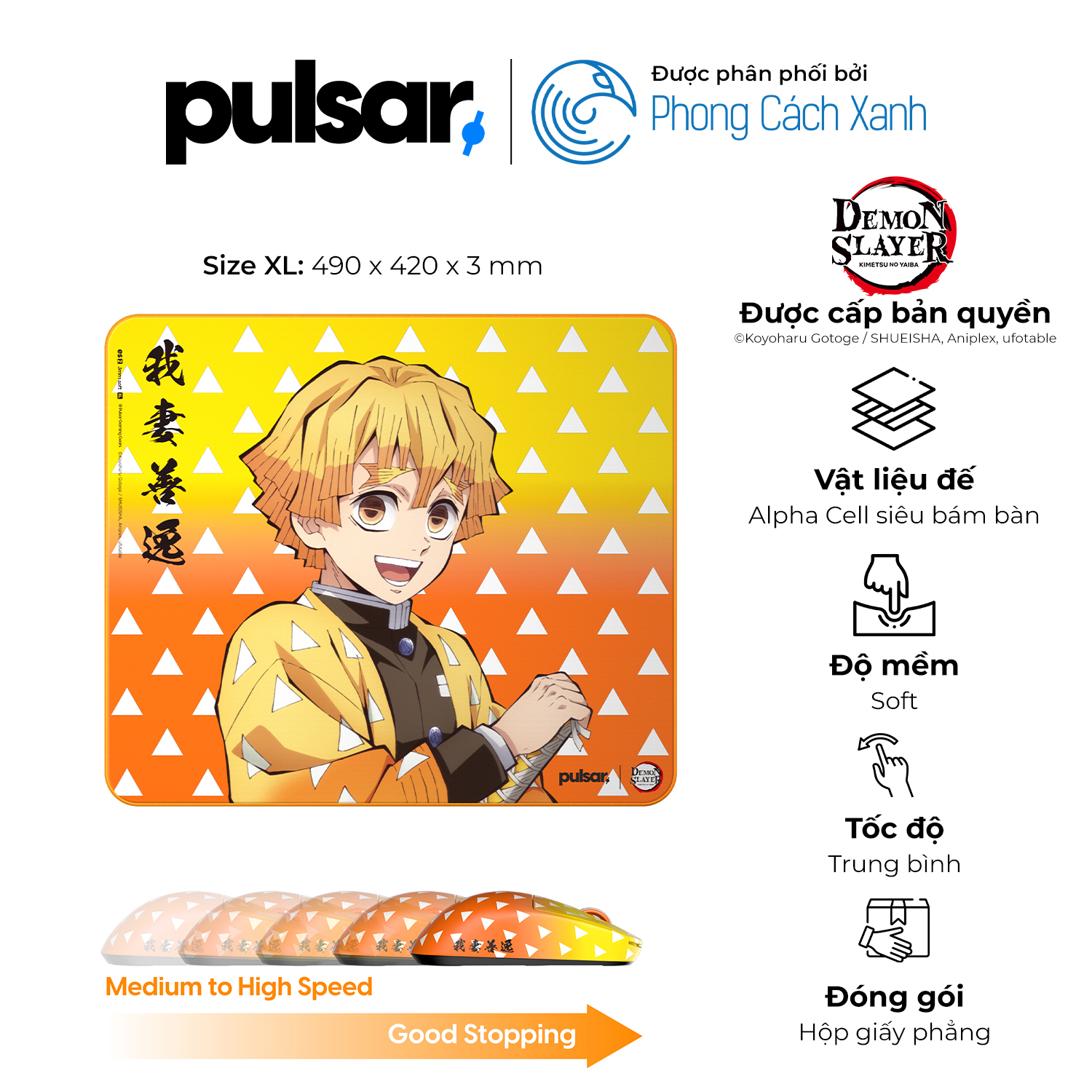 Lót chuột Pulsar eS2 Zenitsu - Pulsar x Demon Slayer Limited Edition - Hàng Chính Hãng