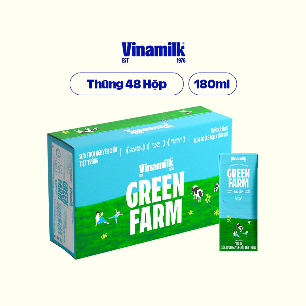 Thùng 48 hộp Sữa tươi nguyên chất tiệt trùng Green Farm 100% không đường Hộp 180ml