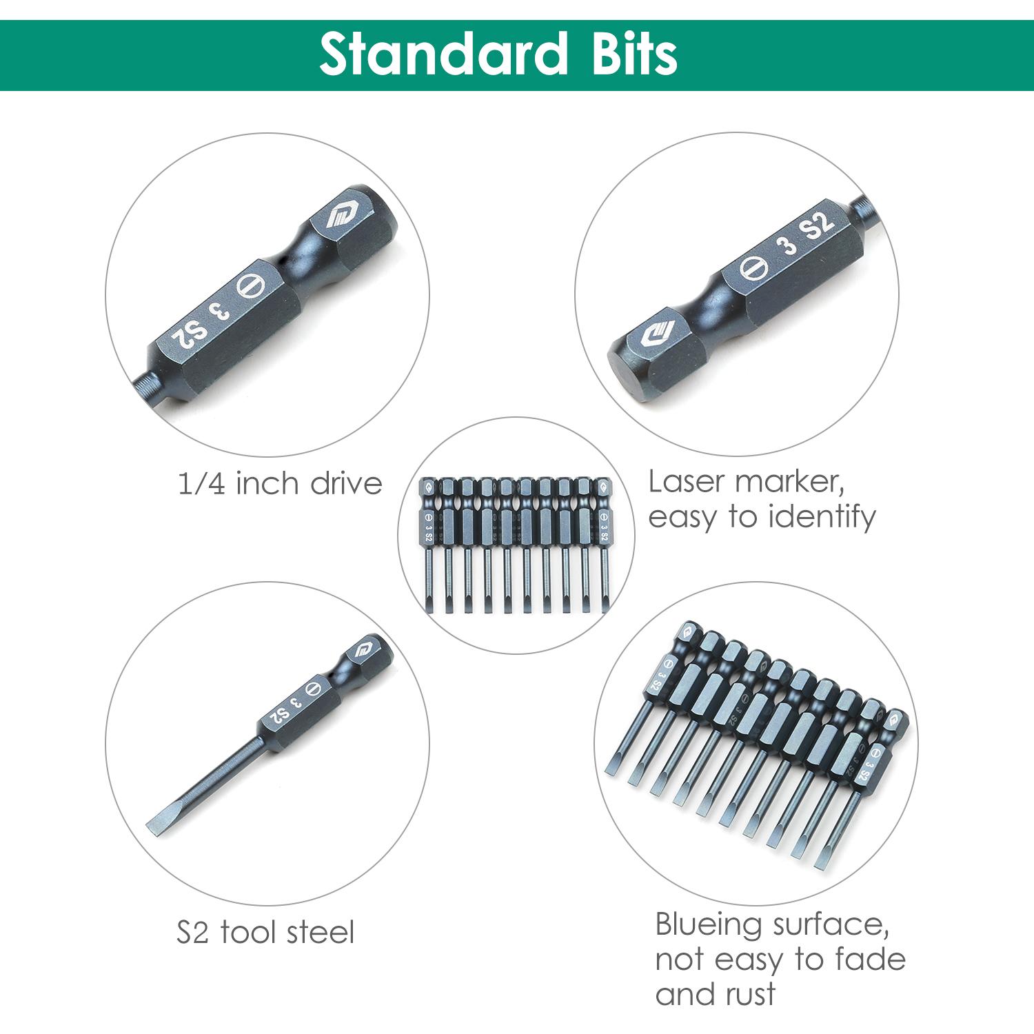 10-Piece Slotted Screwdriver Bit Set 1/4-inch Hex Shank S2 Steel Magnetic Screw Driver Bit Set for Power Screwdriver