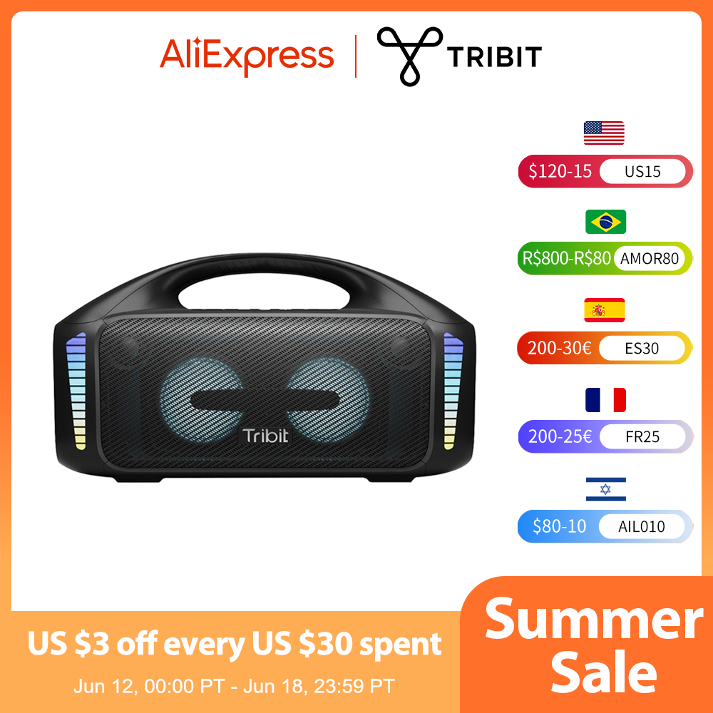 Tribit di động loa Bluetooth 90W Stormbox Blast Outdoor loa IPX7 Waterproof Party Diễn giả cắm trại 30h Thời gian chơi Color: Black