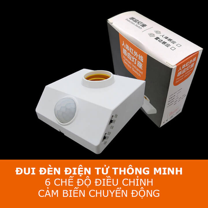 Đui đèn cảm ứng chuyển động đuôi xoáy E27 tự động Bật/Tắt, đui đèn cảm biến hồng ngoại thông minh