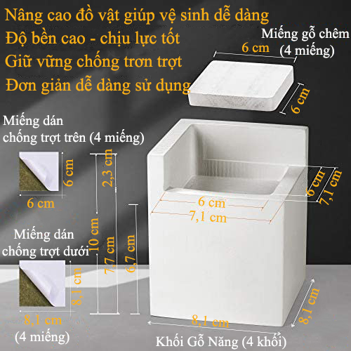 BỘ GỖ NÂNG CHÂN BÀN GHẾ TỦ GIƯỜNG NỘI THẤT - NÂNG CAO TỪ 6,7 cm ĐẾN 7,7 cm MÀU TRẮNG (BỘ 4 CÁI)