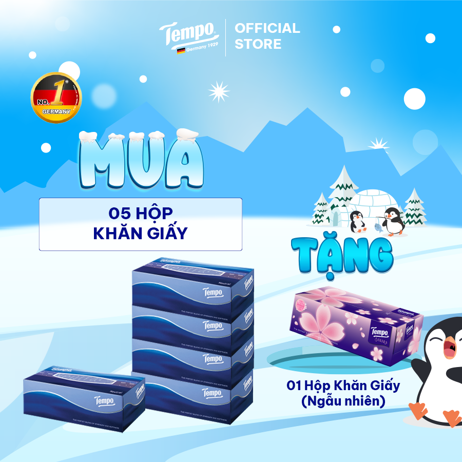 [MUA 5 KHĂN GIẤY HỘP TẶNG 1 KHĂN GIẤY HỘP] Khăn Giấy Hộp Rút Cao Cấp Tempo - 3 lớp bền dai, không kích ứng da - Thương hiệu Đức, Hương Gỗ táo Giao Bao Bì Tết