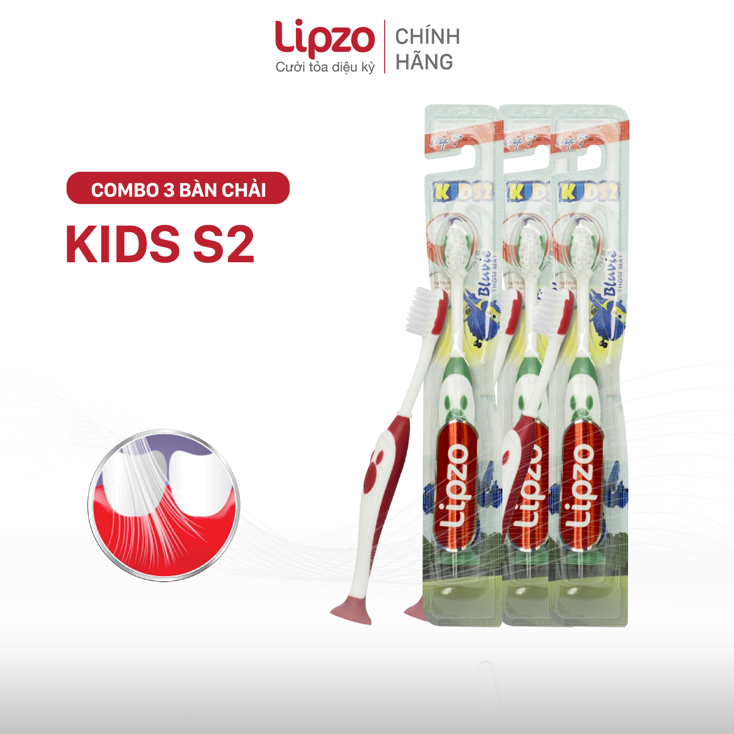 Combo 3 Bàn Chải Đánh Răng LIPZO Kids 2 Hình Thú Ngộ Nghĩnh Lông Chỉ Tơ Nha Khoa Siêu Mảnh Kháng Khuẩn Dành Cho Bé Trên 5 Tuổi