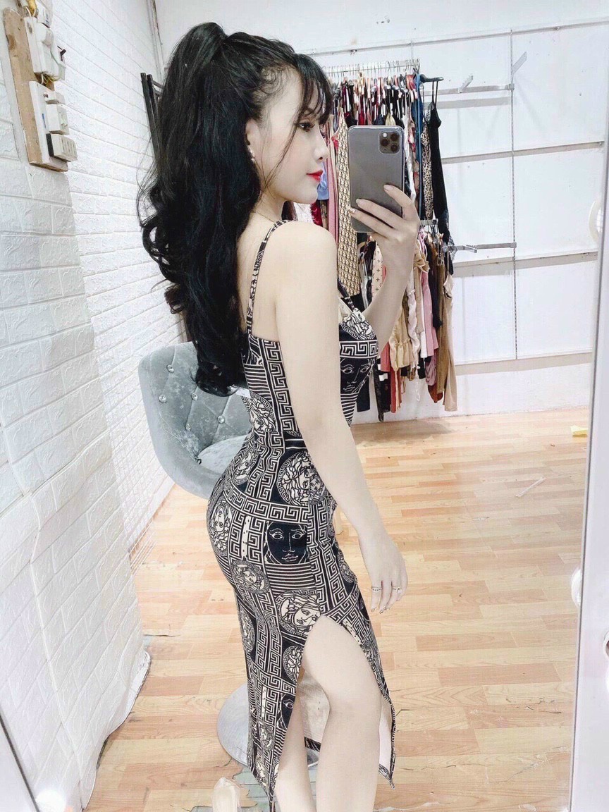 Đầm body hai dây vải thun dẻo co giãn thoải mái có mút ngực