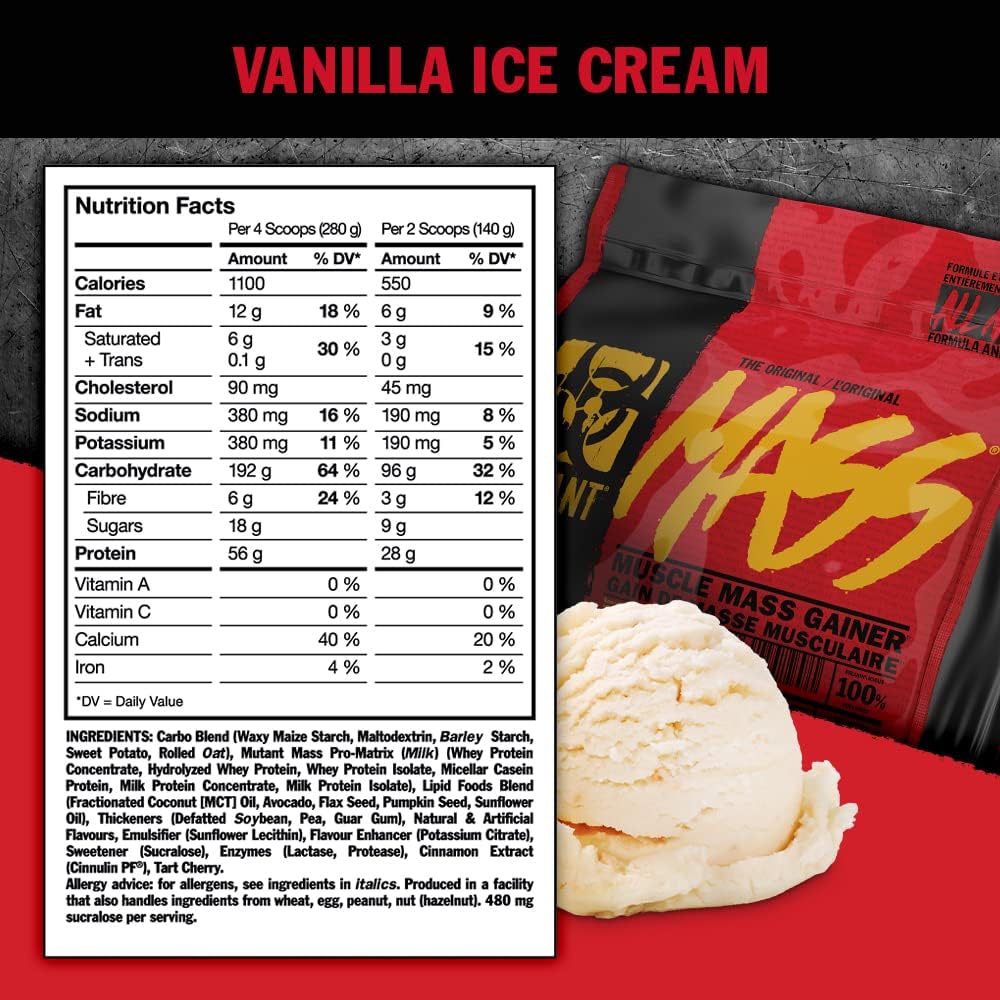 Mutant MASS EXTREME 2500, Sữa Hỗ Trợ Tăng Cân, Tăng Cơ Nạc, Calo và Protein Cao | Nhập Khẩu Canada