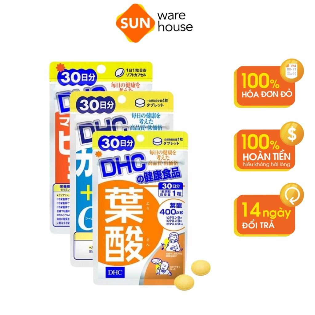 Combo Viên Uống DHC Folic Acid, Multi Vitamins Và Calcium+CBP Cho Mẹ Bầu, Hỗ Trợ Sự Phát Triển Thai Nhi 30 Ngày