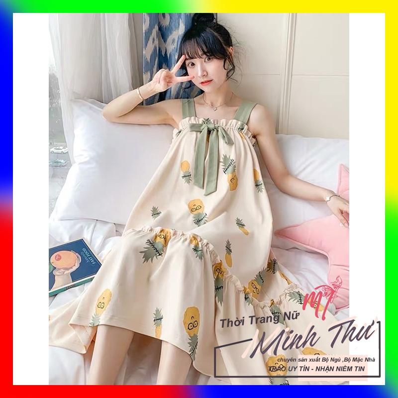 Váy mặc nhà - 2 dây cột -chất liệu cotton-mềm- mát -mịn