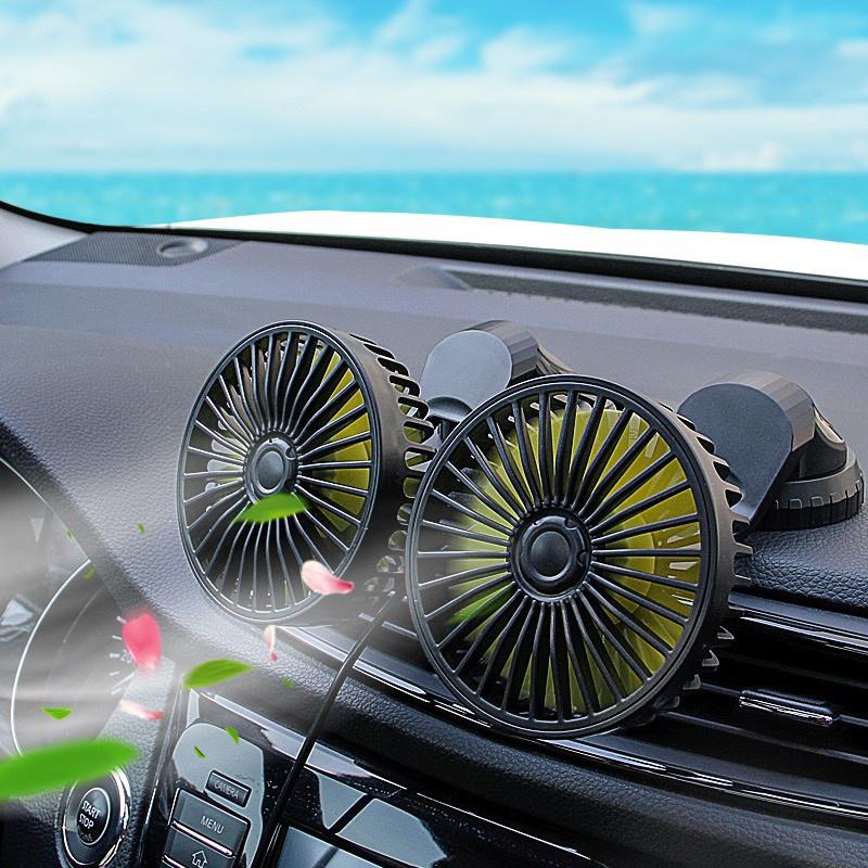 Quạt máy đôi gắn taplo ô tô xe hơi văn phòng 12v, 24v nhỏ gọn xoay 360 tiện ích cao cấp mẫu mới loại tốt gió mạnh