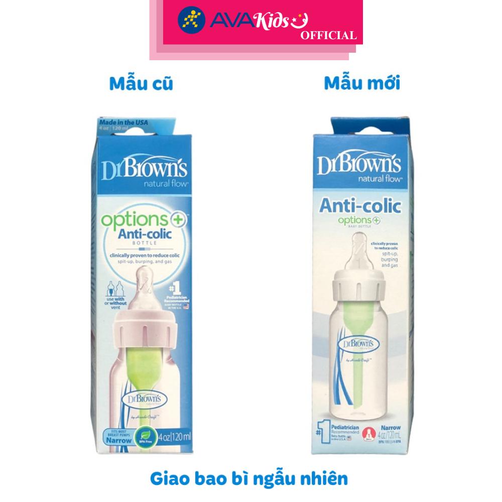 Bình sữa nhựa PP Dr.Brown's cổ hẹp 120 ml (mọi độ tuổi) - Giao bao bì ngẫu nhiên - Hàng Chính Hãng