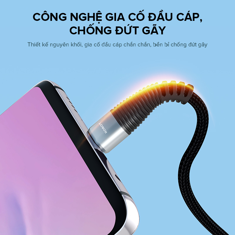 Cáp sạc ROBOT RK Series Chất liệu dây dù Công suất lớn Chiều dài 100 cm - HÀNG CHÍNH HÃNG
