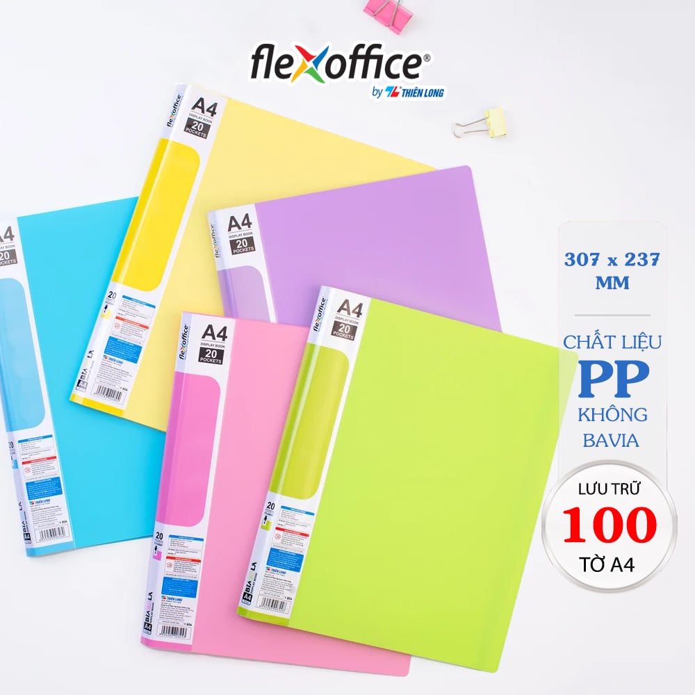 Bìa hồ sơ màu Pastel 20 lá nhựa PP Thiên Long Flexoffice FO-DB007NĐ - Xanh