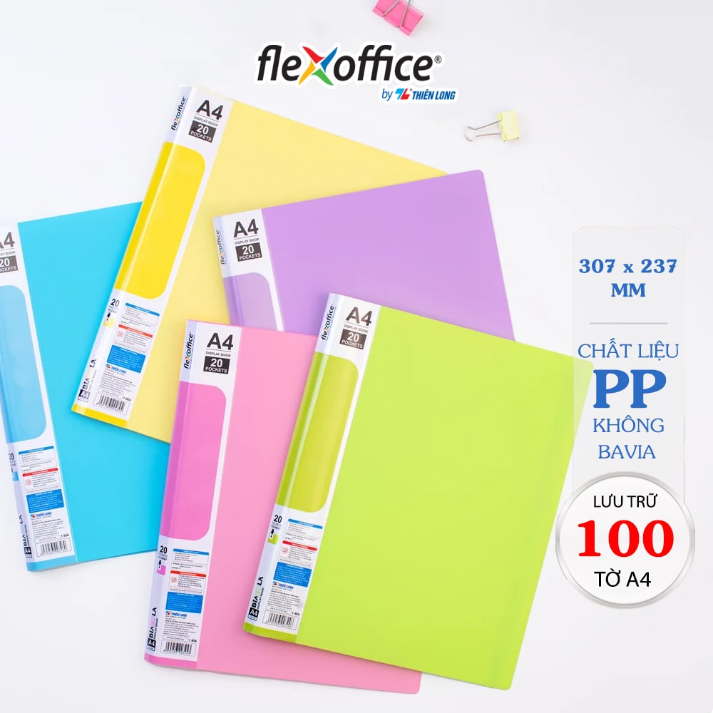 Bìa hồ sơ màu Pastel 20 lá nhựa PP Thiên Long Flexoffice FO-DB007NĐ – Xanh Lá