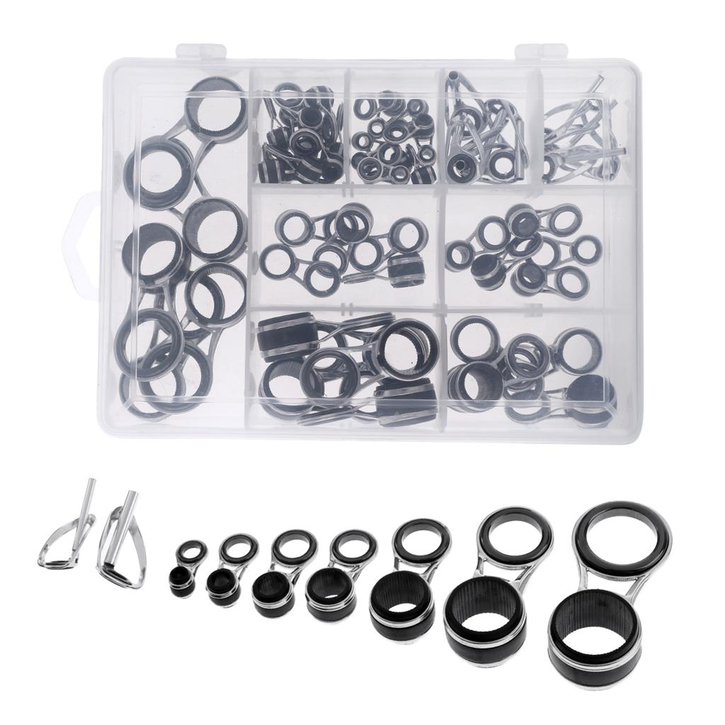 55Pcs/box Stainless Steel Fishing Rod Guides Rod Repair Kit DIY Eye Rings