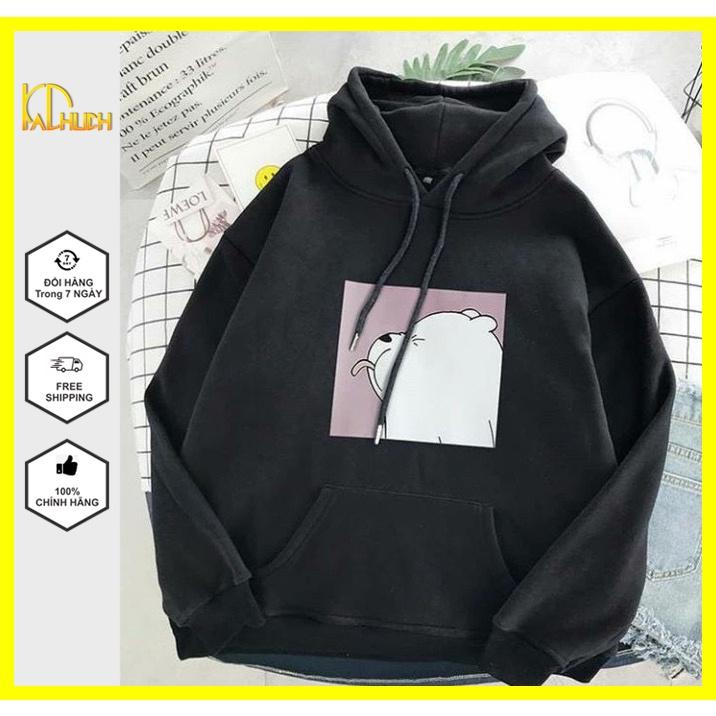 Áo hoodie nam nữ in hình gấu le lưỡi,vải nỉ mềm mịn nón 2 lớp