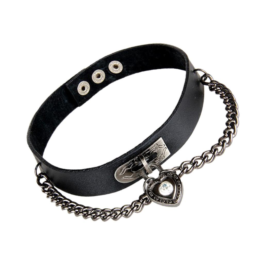 Gothic Style PU Leather Choker Necklace Love Heart Pendant Chain Women Gifts